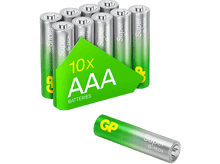 Charger l&#39;image dans la galerie, Dix piles AAA dans un emballage vert. Une pile est montrée séparément.
