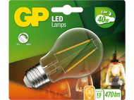 Une ampoule LED GP dans un emballage en plastique transparent. L'ampoule est sur un fond vert.