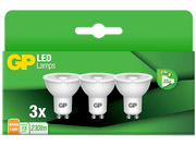 Boîte verte avec trois lampes LED GP. Chaque lampe est blanche, conique et étiquetée 'GP'.