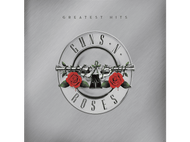 Pochette de l'album Guns N' Roses avec des armes, des roses et du texte sur un fond argenté.