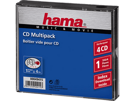 Un emballage multipack de CD, un étui en plastique transparent avec une bordure noire, contenant un CD.