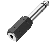 Charger l&#39;image dans la galerie, Adaptateur de prise audio 6,35 mm argenté et noir, avec base hexagonale noire.
