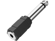 Adaptateur de prise audio 6,35 mm argenté et noir, avec base hexagonale noire.