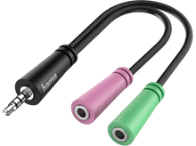 Charger l&#39;image dans la galerie, Câble répartiteur audio noir avec une prise jack 3,5 mm et deux prises femelles colorées.
