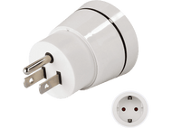 Un adaptateur de prise blanc US vers Europe avec une prise US à 3 broches et une prise européenne.