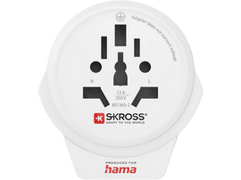 Adaptateur de voyage blanc. Pour une variété de prises, avec le logo SKROSS.