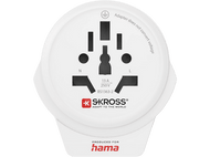 Adaptateur de voyage blanc. Pour une variété de prises, avec le logo SKROSS.