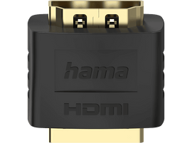Un adaptateur HDMI noir avec des connecteurs dorés. La marque 