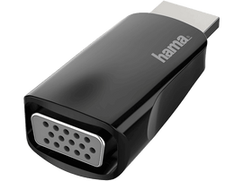 Adaptateur HDMI vers VGA noir. Il possède un port HDMI et un port VGA, avec le logo Hama.