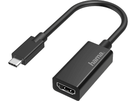 Câble adaptateur USB-C vers HDMI noir sur fond noir.