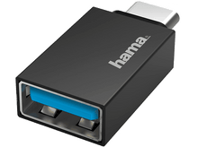 Charger l&#39;image dans la galerie, Un adaptateur USB-C vers USB noir, avec un port USB bleu. Le logo Hama est sur le côté.
