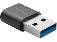 Charger l&#39;image dans la galerie, Adaptateur USB noir et argent avec le logo Hama. Fond noir.
