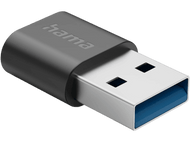 Adaptateur USB noir et argent avec le logo Hama. Fond noir.