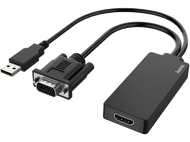 Câble adaptateur noir avec connecteurs USB, VGA et HDMI. Marque Hama.