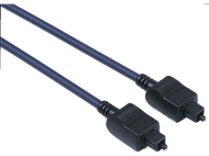 Câble optique bleu avec des connecteurs noirs aux deux extrémités.