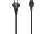 Un cordon d'alimentation noir avec une prise européenne à une extrémité et un connecteur à trois broches à l'autre.