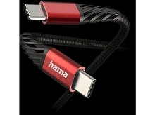 Charger l&#39;image dans la galerie, Gros plan d&#39;un câble USB-C avec des connecteurs rouges et un cordon tressé noir.

