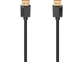 Deux câbles HDMI noirs avec des connecteurs rouges, sur un fond noir.