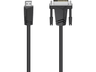 Câble HDMI vers DVI noir. Le câble a des connecteurs HDMI et DVI. Fond noir.