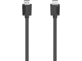Deux câbles HDMI noirs avec des connecteurs noirs. Le mot HAMA est sur le connecteur.