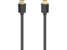 Charger l&#39;image dans la galerie, Câble HDMI noir avec connecteurs. Les connecteurs ont des embouts dorés et sont étiquetés HDMI.
