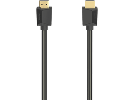 Câble HDMI noir avec connecteurs. Les connecteurs ont des embouts dorés et sont étiquetés HDMI.