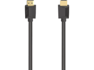 Câble HDMI noir avec connecteurs dorés. Deux connecteurs aux deux extrémités.