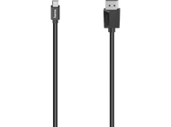 Un câble HDMI noir et un câble mini HDMI noir avec un fond noir. Logo Hama sur chacun.