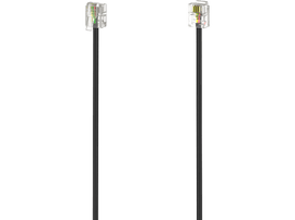 Deux cordons téléphoniques noirs avec des connecteurs transparents.