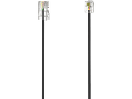 Deux connecteurs RJ45 transparents avec des câbles noirs, isolés sur fond noir.