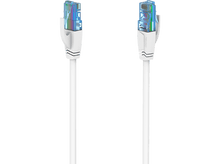 Charger l&#39;image dans la galerie, Deux câbles réseau blancs avec connecteurs bleus, fond noir.
