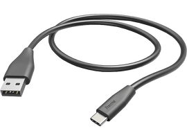 Câble USB noir avec un connecteur USB standard et un connecteur USB-C.