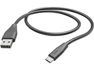 Câble USB noir avec un connecteur USB standard et un connecteur USB-C.