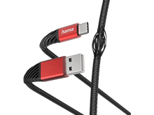 Charger l&#39;image dans la galerie, Câble de charge USB vers USB-C, extrémité USB rouge, câble tressé noir.
