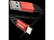 Charger l&#39;image dans la galerie, Un câble USB-C rouge et noir avec un connecteur USB argenté métallique.
