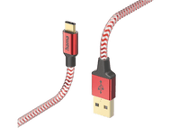 Câble USB-C vers USB rouge et blanc. Marque Hama sur le connecteur USB-C.