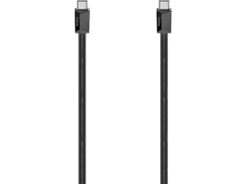 Câble USB-C noir avec deux extrémités identiques. Logo Hama sur chaque connecteur. Fond noir.