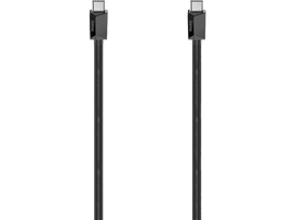 Câble USB-C noir avec deux connecteurs, sur fond blanc.