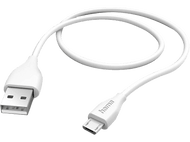 Câble USB blanc avec un connecteur USB-A et micro-USB sur fond noir.