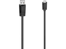 Un câble noir USB vers Micro-USB. Les connecteurs sont étiquetés 