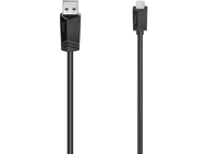 Un câble noir USB vers Micro-USB. Les connecteurs sont étiquetés 'hama'.