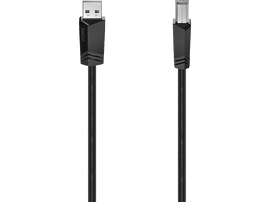 Câble USB noir. Connecteur USB A à une extrémité, USB B à l