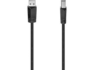 Câble USB noir. Connecteur USB A à une extrémité, USB B à l'autre. Marque Hama.