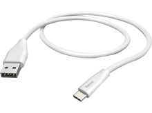 Charger l&#39;image dans la galerie, Câble blanc USB-A vers USB-C, incurvé, sur fond noir. La marque Hama est visible sur le câble.

