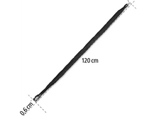 Charger l&#39;image dans la galerie, Objet noir : un tube flexible de 120 cm de long, 0,6 cm d’épaisseur, avec des connecteurs métalliques aux deux extrémités.
