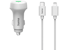 Charger l&#39;image dans la galerie, HAMA Chargeur pour voiture avec câble 1 m Lightning PD 20 W Blanc (00201611)
