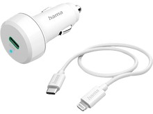 Charger l&#39;image dans la galerie, HAMA Chargeur pour voiture avec câble 1 m Lightning PD 20 W Blanc (00201611)
