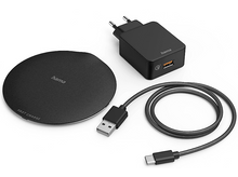 Charger l&#39;image dans la galerie, Chargeur sans fil, adaptateur secteur et câble USB sur fond blanc.
