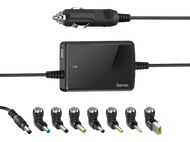Adaptateur de voiture noir avec divers embouts de chargement.