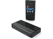 Charger l&#39;image dans la galerie, Télécommande noire et un appareil noir avec des boutons pour changer d&#39;entrée. L&#39;appareil possède un port USB.
